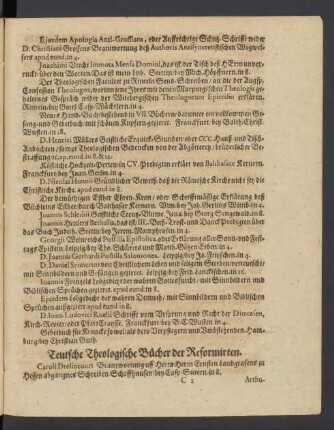 Teutsche Theologische Bücher der Reformirten.