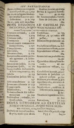 Index Titulorum Ad Cautelas Iudicii Criminalis