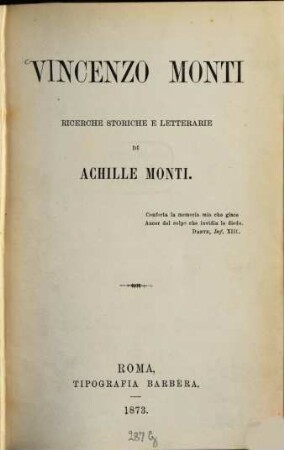 Vincenzo Monti : Ricerche storiche e letterarie