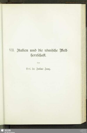 VII. Italien und die römische Weltherrschaft