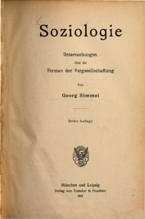 Soziologie : Untersuchungen über die Formen der Vergesellschaftung