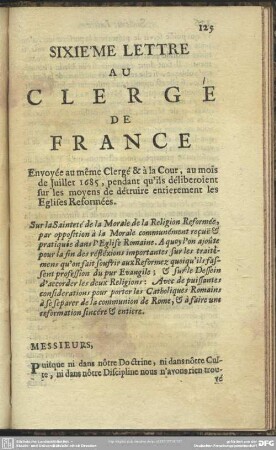 Sixième Lettre Au Clergé De France