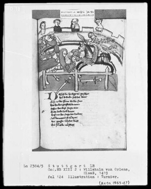 Willehalm von Orlens, Folio 4recto-299verso — Willehalm von Orlens, Folio 4recto-299versoTurnierzweikampf, Folio 124recto