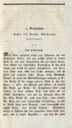 I. Programm. Über die Poesie überhaupt