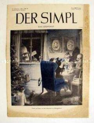 Satire-Zeitschrift "Der Simpl" mit Titel-Karikatur auf die Atomwaffen-Bedrohung