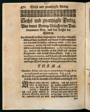 470-488, Sechs und zwantzigste Predig. Von denen Beweg- Ursachen der Vollkommenen Reu, und des Hasses der Sünden