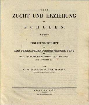 Ueber Zucht und Erziehung in Schulen