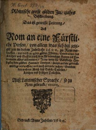 Römische grosse gulden Jubeljahres Beschreibung