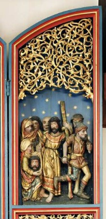 Neustädter Flügelretabel — Altarflügel rechts — Kreuztragung Christi (oberes Bildfeld)