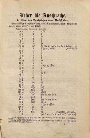 Neues Lehrbuch der russischen Sprache mit beigefügten Sprechübungen und Lesestücken : nach einer praktischen Methode für den Schul-, Privat- und Selbst-Unterricht. 1, Erster Kursus