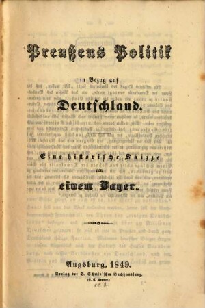 Preußens Politik in Bezug auf Deutschland : eine historische Skizze