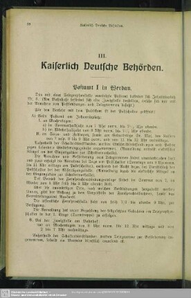 III. Behördenverzeichnis : III. Kaiserlich Deutsche Behörden