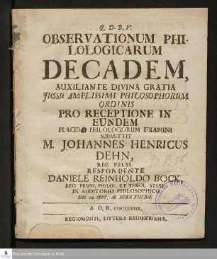 Observationvm Philologicarvm Decadem