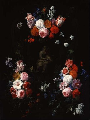 Blumenkartusche mit Maria und dem Kinde