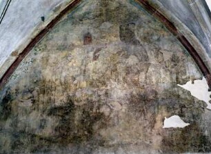Wandmalerei der Westwand — Feld 13: Oben: Versuchung Christi nach 40tägigem Fasten.