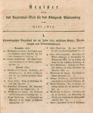 Register über das Regierungs-Blatt für das Königreich Württemberg vom Jahr 1824