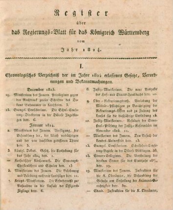 Register über das Regierungs-Blatt für das Königreich Württemberg vom Jahr 1824