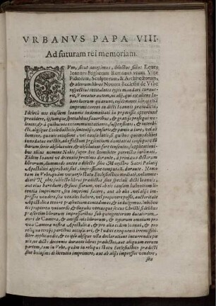 Urbanus Papa VIII. Ad futuram rei memoriam.