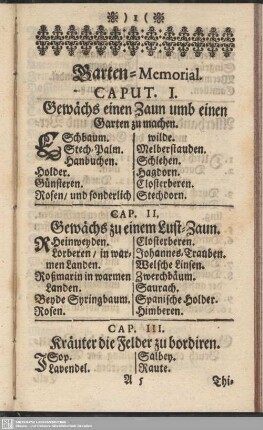 Cap. III. Kräuter die Felder zu bordiren