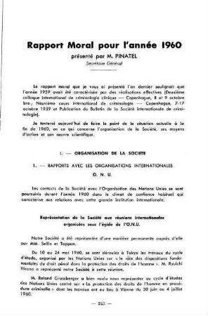 243-257, Rapport Moral pour l'année 1960