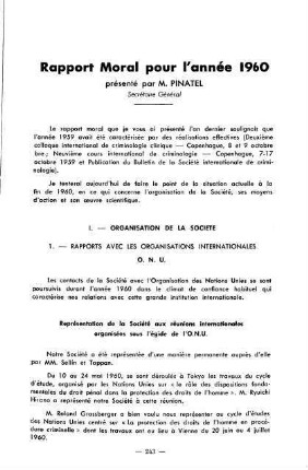 243-257, Rapport Moral pour l'année 1960