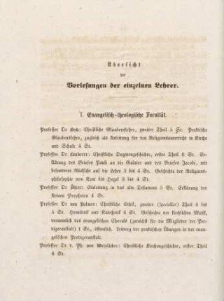 18-24, Übersicht der Vorlesungen der einzelnen Lehrer
