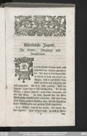 Allerliebste Jugend, Ihr Kinder, Jünglinge und Jungfrauen.