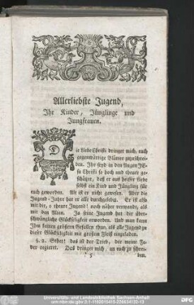 Allerliebste Jugend, Ihr Kinder, Jünglinge und Jungfrauen.