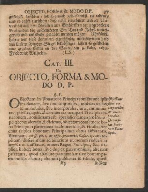 Cap. III. De Objecto, Forma & Modo D. P.