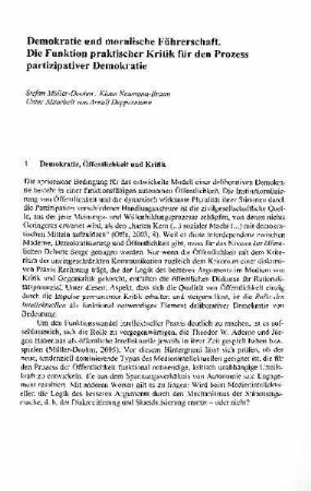 Demokratie und moralische Führerschaft : die Funktion praktischer Kritik für den Prozess partizipativer Demokratie