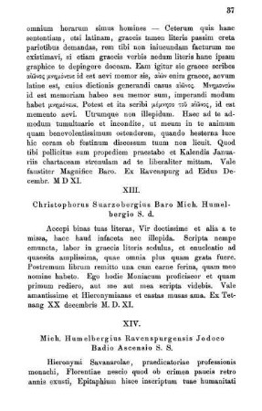 XIV. Mich. Humelbergius Ravenspurgensis Jodoco Badio Ascensio S. S.