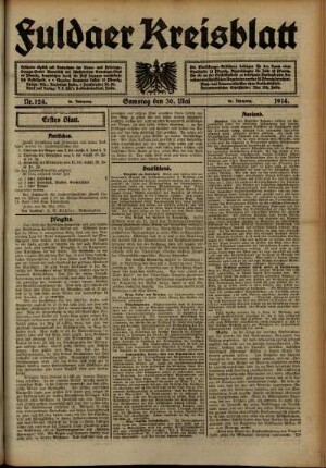 Erste Ausgabe vom Samstag, den 30. Mai 1914.