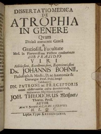 Dissertatio Medica De Atrophia In Genere