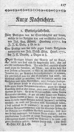 Eine Predigt von der Liebe gegen fremde Religionsverwandte.