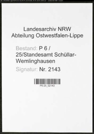 Sterberegister Standesamt Schüllar-Wemlinghausen