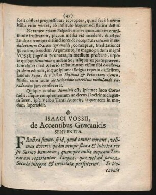 Isaaci Vossii, de Accentibus Graecanicis Sententia.