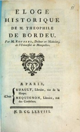 Eloge historique de M. Theoph. de Bordeu