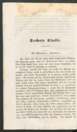 Sechste Klasse. Die Würmer. (Vermes.)