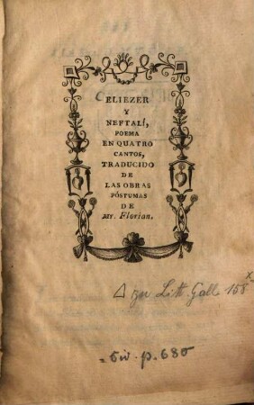 Eliezer y Neftali : poema en quatro cantos