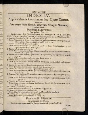 Index IV. Applicandarum Concionum