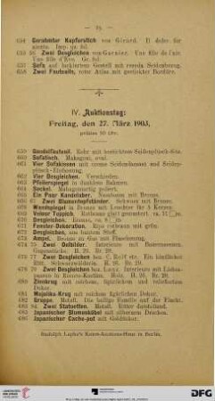 IV. Auktionstag: Freitag, den 27. März 1903 präzise 10 Uhr (Nr. 659-889)