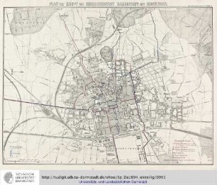 Plan der Haupt- und Residenzstadt Darmstadt mit Bessungen / nach amtlichen Quellen bearb. von F. Heberer