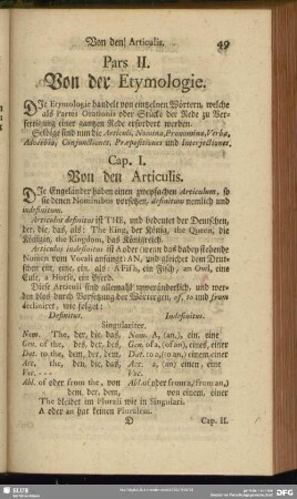 Pars II. Von der Etymologie