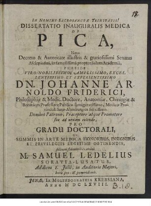 Dissertatio Inauguralis Medica De Pica