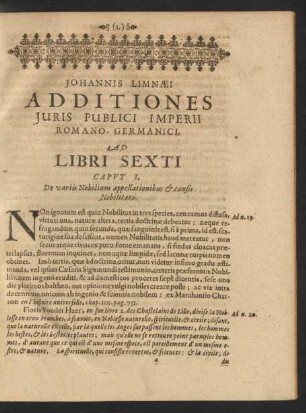 Ad Libri Sexti Caput I. De variis Nobilium appellationibus [et] causis Nobilitatis.