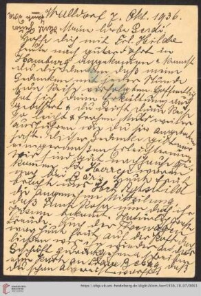 Korrespondenz von Alice und Ludwig Klein: Postkarte von Alice Klein und Ludwig Klein an Irmgard Klein