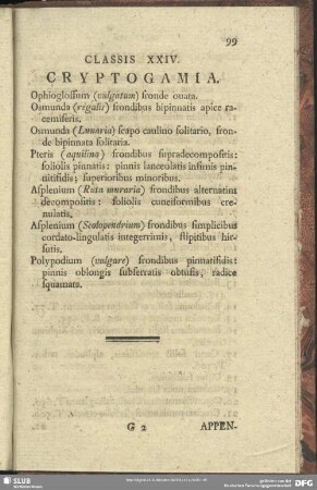 Classis XXIV. Cryptogamia