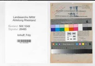 Entnazifizierung Fritz Imhoff , geb. 03.07.1908 (Wagenmeister)