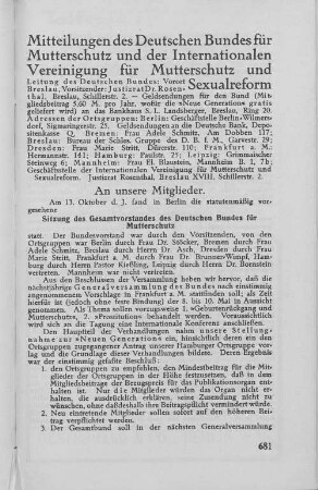 Mitteilungen des Deutschen Bundes für Mutterschutz und der Internationalen Vereinigung für Mutterschutz und Sexualreform