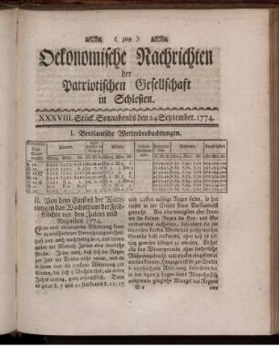 XXXVIII. Stück. Sonnabends den 24 September. 1774.